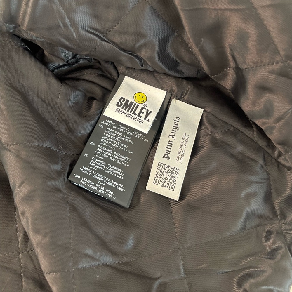PALM ANGELS 
Smiley‎ X Burning Head Varsity Jacket - Black,Yellow - Picture 13 of 15